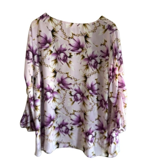 JM Collection Womens Printed Statement-Sleeve Blouse Size 2X Purple Floral - Picture 8 of 12